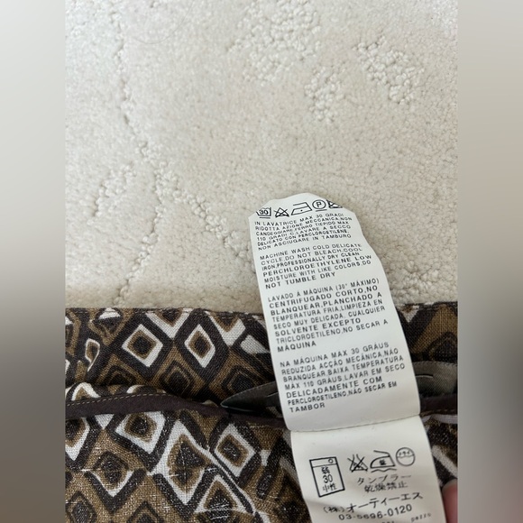 Weekend Max Mara Linen Pleated Skirt Size 10 Tribal Geometric Pattern Natural - Picture 10 of 13